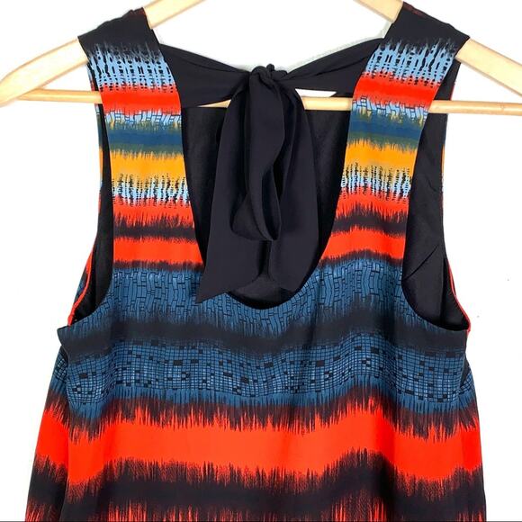 Kensie sleeveless black red stripe western print shift dress w back tie small S - Picture 5 of 6